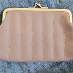 Elegant Tan Leather Wallet with Gold Frame